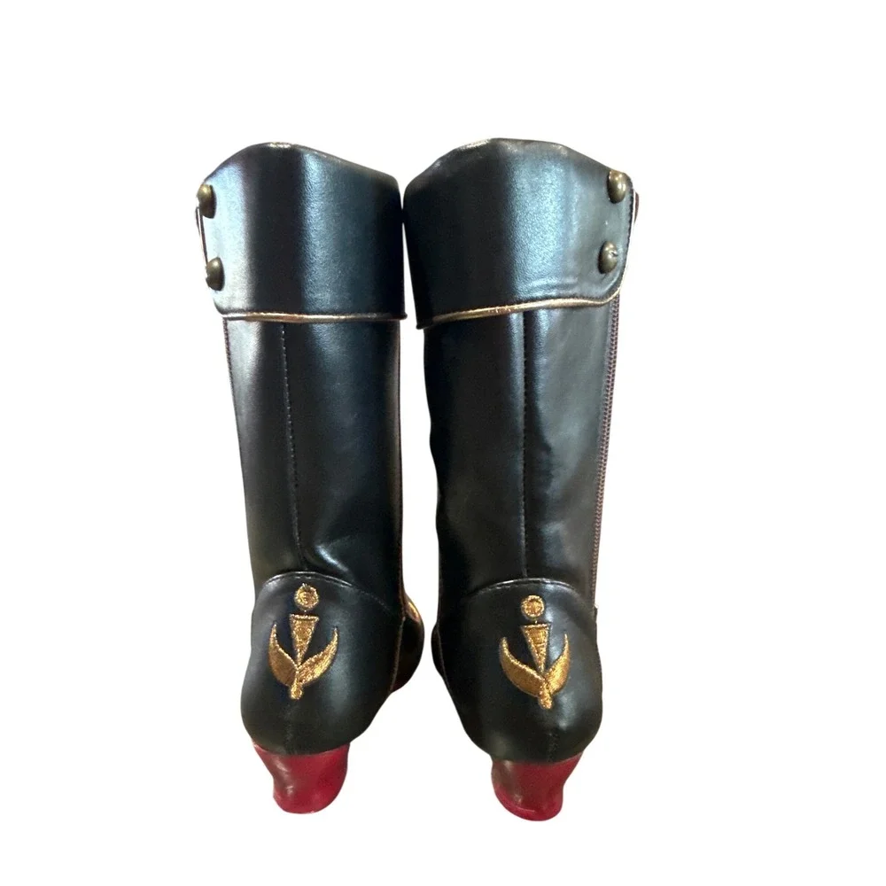 Disney Anna Frozen 2 Black Gold Embroidery Studs Boots Kids 7-8 Great Condition